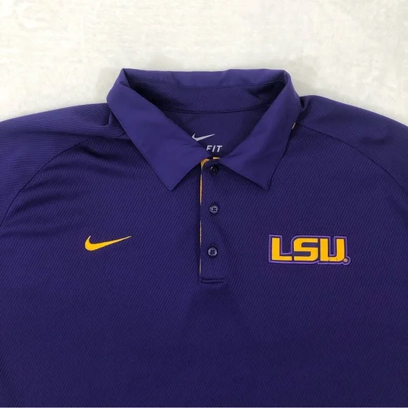 Nike Dri Fit LSU Louisiana Tigers NCAA Football Purple Golf Polo Shirt Mens XL. - Picture 2 of 8